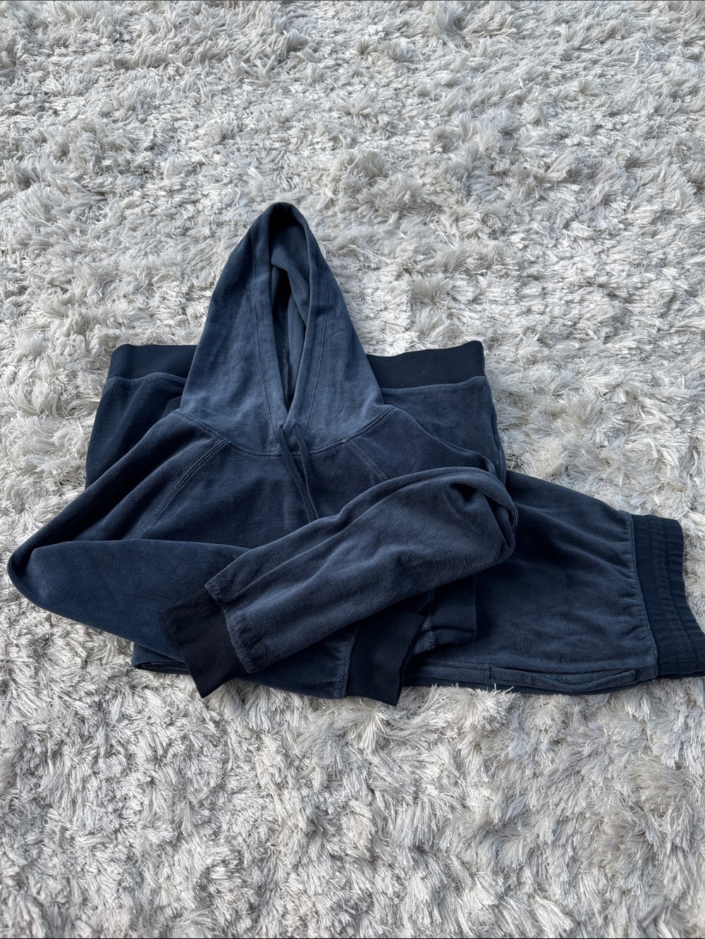 JCREW XS Plush Navy Blue Velour Hoodie & Joggers Set - Picture 11 of 14